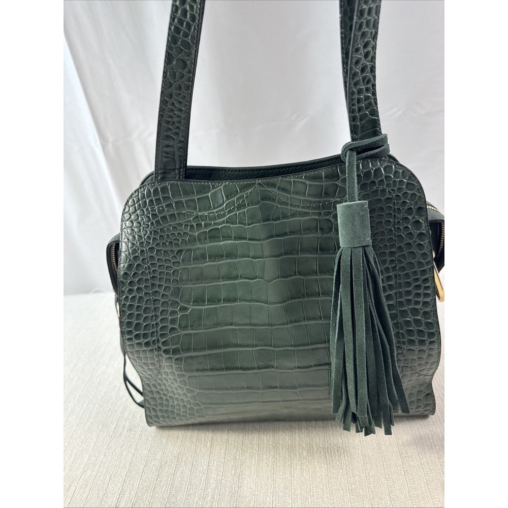 Vince Camuto  Saly Leather Tote  Green Crocodile Embossed Bag